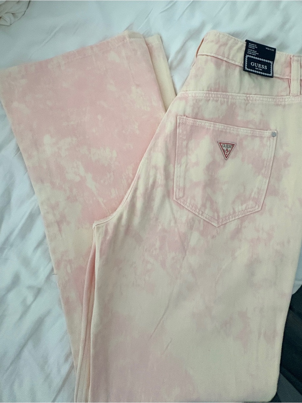 Guess Bellflower Wide Women's Pink Tie-Dye Straight Jeans 26 Festival Y2K